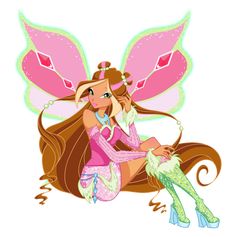 a cartoon fairy sitting on the ground with her legs crossed