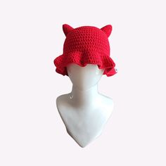 ♡ Devil Horn Bucket Hat is perfect for those looking for a unique and playful accessory this summer. This handmade bucket hat is a crochet hat summer must-have, with two adorable horns on top and a cute curly brim :3 ♡ HAT SIZES: - Small: for small child with head circumference of 18"- 21" - Large: for big kid to an adult with head circumference of 22" and above. ♡ Whether you're headed to a festival, beach party, or just looking to add a touch of devilcore style to your outfit, this hat is the Quirky Adjustable Cap, Adjustable Quirky Cap, Adjustable Novelty Mini Bucket Hat, Novelty Mini Adjustable Bucket Hat, Novelty Crochet Cap Hat, One Size, Novelty Crochet Cap Hat, One Size Fits Most, Novelty Crochet Cap Hat One Size Fits Most, Red Crochet Hat With Adjustable Short Brim, Handmade Summer Beanie Mini Hats