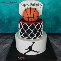 a birthday cake with a basketball and net on top