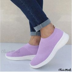 Olivia Mark - Casual Breathable Flyknit Sneakers for Leisure and Sports Casual Non-slip Purple Sneakers, Pink Casual Slip-on Sneakers For Sports, Casual Purple Non-slip Sneakers, Casual Pink Slip-on Sneakers For Sports, Casual Stretch Sneakers For Sports, Comfortable Stretch Slip-on Sneakers For Sports, Casual Pink Slip-on Sneakers For Light Sports, Sporty Purple Sneakers, Purple Sporty Sneakers