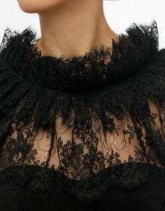 An oversized Ines Collar features one-of-a-kind floral lace that sits beautifully on the shoulders. The collar will look fantastic with contrasting white shirt or any dark-coloured dress.DETAILS Black lace 80% nylon, 20% cotton Black delicate cotton tulle One size Spot clean with a damp cloth Carefully handmade in Baku, finished in London Faybelle Thorn, Goth Clothing, Linen Scarves, Cotton Scarf, Goth Outfits, Womens Designer Fashion, Collar Blouse, Cashmere Scarf, Baku