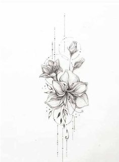 a black and white drawing of flowers