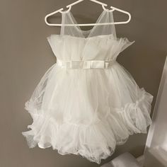 Perfect For Baptism, Wedding, Any Occasion! Never Worn. Elegant Ruffled Baptism Dress For Party, Elegant Spring Baptism Party Dress, Elegant Ruffled Tutu Dress For First Communion, Tulle First Communion Dress With Ruffles, Elegant Spring Princess Dress For Baptism, Elegant Summer First Communion Dress, White Sleeveless First Communion Dress With Ruffles, Tulle Baptism Dress With Ruffles For Pageant, Sleeveless First Communion Dress With Ruffles For Pageant