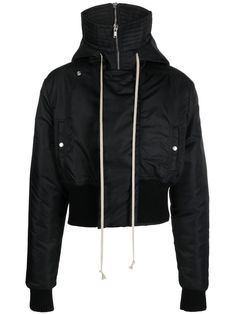 black goatskin stand-up collar drawstring hood front zip fastening two side button-fastening pockets long sleeves ribbed cuffs and hem straight hem Anarchy Symbol, Style Reference, Rick Owens Men, City Shorts, Jersey Skirt, Aesthetic Style, Balenciaga Triple S, Summer Beach Wear, Mens Outerwear