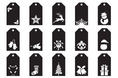 black and white tags with christmas symbols