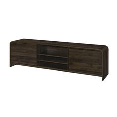 the sideboard is made out of wood and has two open shelves on one side