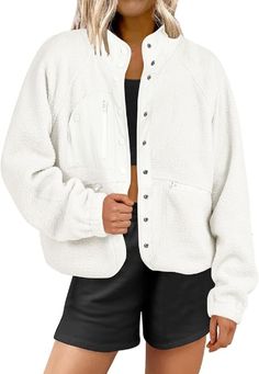 Features - This fashionable long sleeve jacket features with functional pockets, zipper pockets, button front closure, elastic cuffs, and solid color. The relaxed fit slims your figure and adds a more chic and stylish element. It is a must-have jacket for your fall and winter closet. Fleece Jacket Womens, Cute Jackets, Other Outfits, Oversized Jacket, Womens Fleece, Fall Jackets, Fall Fashion Outfits, Long Sleeves Jacket, Women's Coats