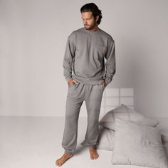 Men’s SilkSweats™ Reversible Pocket Sweatshirt - Lunya Gray Crew Sweats For Loungewear, Solid Color Sweatshirt With Side Pockets For Loungewear, Athleisure Sweatshirt With Pockets For Loungewear, Athleisure Sweatshirt With Pockets For Lounging, Cozy Sweats With Pockets For Lounging, Fleece Sweatpants With Side Pockets For Loungewear, Long Sleeve Sweatshirt With Side Pockets For Loungewear, Fleece Sweats With Side Pockets For Loungewear, Fleece Sweats With Pockets For Lounging