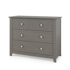 a gray dresser with three drawers