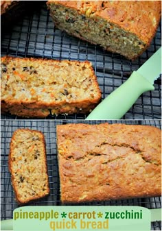 three pictures of pineapple carrot zucchini bread