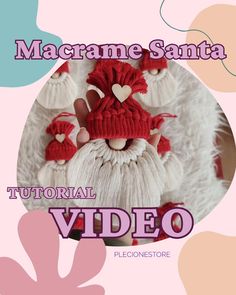 an image of a doll made out of knitted clothing with hearts on it and the words macrame santa