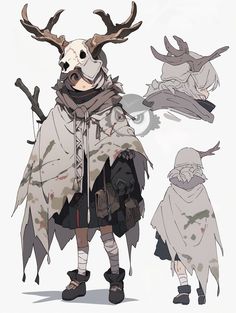 the character is dressed up as a horned animal with horns and two other animals behind him