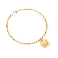 This gorgeous Sand Dollar Charm Bracelet evokes memories of treasured coastal discoveries and summer holidays.  The focal point of this beautiful Sand Dollar Charm Bracelet is a charm inspired by a handful of shells found in Mexico. The charm is paired with a curb chain and is handmade by our jewellers in Sterling Silver, and then plated in 18ct yellow gold. This sand dollar design gives the bracelet an organic beachy touch, making it perfect for summer wear or for those who love ocean-inspired jewellery.  The warm gold tone of our 18ct gold plating adds a touch of luxury. This bracelet looks amazing both layered with other bracelets or worn on its own for a simple, refined coastal-inspired look. 925 Sterling Silver, plated in 18ct yellow gold. Our gold plated items are compliant with the Dollar Design, Posh Totty, Ocean Inspired Jewelry, Forever Jewelry, Ocean Inspired, Creating Jewelry, Jewelry Ring Box, Sand Dollar, Summer Holidays