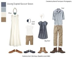 four different types of clothing and shoes for children to wear in the summertime season