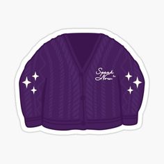 a purple jacket with stars on the sleeves and lettering that says speak me sticker