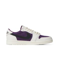 These Travis Scott Purple Off White Custom Air Jordan 1 sneakers feature a unique hand painted design reminiscent of the classic Air Jordan 1 silhouette. The bright purple and off-white colorway is sure to stand out in any sneaker collection. Durable and stylish, the Travis Scott Purple Off White Custom Air Jordan 1 is a definite must-have for any sneaker head. - Exactly as shown in the pictures. - Brand New & Authentic. 💯 - Hand Painted with attention to detail. 👨‍🎨 - Waterproof and Flexible Purple Sneakers With Rubber Sole For Streetwear, Low-top Purple Sneakers With Contrast Sole, Purple Low-top Sneakers With Contrast Sole, Purple Low-top Sneakers With Gum Sole, Purple Leather Sneakers With Gum Sole, Purple Streetwear Sneakers With Contrast Sole, Purple High-top Sneakers With Gum Sole, Sporty Custom Purple Sneakers With Contrast Sole, Purple Custom Sneakers With Gum Sole For Sports