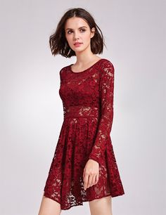 This Dress is fashionable for every occasion. the dress is made-to-order by professional tailors. You can choose from 50 colors, Regular sizes 2 to 16 and plus sizes 14w to 26W. Custom size is also available.. The product details: Color: Burgundy, Silhouette: A-Line, Neckline: Scoop, Waistline: Natural Waist, Length: Short, Primary Fabric: Lace Red Flare, Red Homecoming Dresses, Ever Pretty, A Line Shorts, Short Homecoming Dress, Lace Homecoming Dresses, Affordable Dresses, Layer Dress, Homecoming Dresses Short