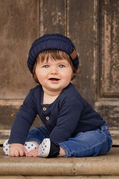 smiling baby boy wearing dark blue long sleeved shirt, denim jeans, blue sneakers and dark blue KeaBabies Warmy Baby Beanie 2 Month Old Baby, Knitted Baby Beanies, Toddler Pillowcase, Baby Washcloth, Cute Beanies, Baby Beanie Hats, Baby Memory Book, Baby Beanies, Toddler Sleep