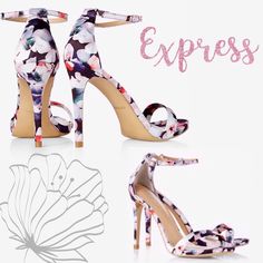 Satin Floral Print Ankle Strap Sandals.. 4.5" Heel Height. White High Heel Sandals With Floral Print, White Floral Print High Heel Sandals, White Floral Print Party Heels, White Ankle Strap Heels With Floral Print, White Floral Print Closed Toe Heels, Ankle Strap Sandals, Strap Sandals, Christian Louboutin Pumps, Women's Shoes Sandals