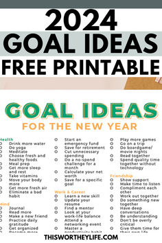 a printable goal sheet with the words goal ideas for the new year on it