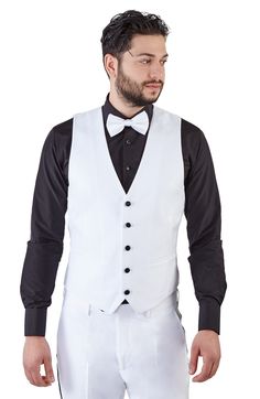 Tuxedo White Dress Suit Vest 5 Button V Neck Adjustable Back Strap  Make a great first impression with these high quality 100% Superfine cotton blend AZAR vests that slim down your silhouette and look great at work and after hours, These beautifully crafted vests feature incredibly fine details such as 5 buttons, 2 front pockets and adjustable back strap that give off a lean look. This slim fit vest by AZAR is crafted with a hint of stretch. Luxurious details.  REGULAR DOMESTIC SHIPPING: We offe Tailored White Vest For Semi-formal Occasions, Fitted White Tuxedo With Buttons, White Fitted Tuxedo With Buttons, Classic Fitted White Vest, Fitted White Classic Vest, Classic White Fitted Vest, Tailored White Suit With Button Closure, White Fitted Formal Vest, White Fitted Vest For Formal Occasions