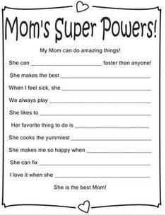 mom's super powers printable worksheet for kids to practice their reading skills