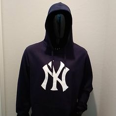 New York Yankees Navy Blue Hoodie Nwt Size Large May Fit Xl 23 Inches Armpit To Armpit Navy Letter Print Sweater For Winter, Navy Hooded Top With Letter Print, Navy Crew Neck Hoodie For Winter, Winter Navy Crew Neck Hoodie, Blue Hooded Urban Top, Urban Blue Hooded Top, Navy Long Sleeve Sweater For Streetwear, Urban Style Blue Hooded Top, Navy Hoodie With Adjustable Hood For Fall