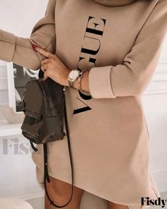 Fisdy - Sudadera de manga larga Vestido con Estiloso estampado de letras Long Sleeve Mini Dress Casual, Oversized Sweatshirt Dress, Long Sleeve Sweatshirt Dress, Backless Evening Dress, Stylish Letters, Hooded Dress, Long Sleeve Sweater Dress, Dress Spring, Fashion Sewing Pattern