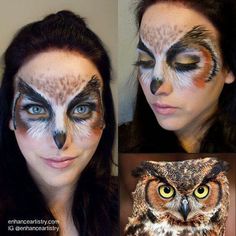 Hair Fall Mask, Peacock Makeup, Halloween Maquillaje, Animal Face Paintings, Owl Halloween, Theatre Makeup