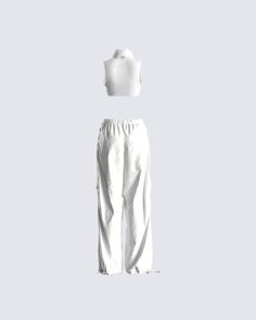 When you can still slay even with a casual, comfy fit > 💅🏽 Give them something they can't compete with in this white cropped knit top and parachute pant set 🤍 Casual Cropped Pants For Streetwear, Casual White Bottoms Matching Set, Casual White Bottoms In Matching Set, Casual Two-piece Set Crop Top, White Cropped Casual Bottoms, Casual White Cropped Bottoms, Casual Two-piece Cropped Bottoms, Casual Cropped Two-piece Bottoms, White Relaxed Fit Athleisure Crop Top