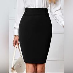 Brand New But No Tags. Never Been Worn. Slit In Back. Polyester Blend. Knee Length. 23” Long. Very Slim For A Medium. Fitted Pencil Skirt, Formal Pencil Skirt, Pencil Skirt Outfits, Knee Length Skirt Pencil, Black Clothing, Black Pencil Skirt, Work Outfits Women, Outfits Women, Work Outfits