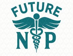 the logo for future n p, which is designed in blue and green with a cadus symbol on it