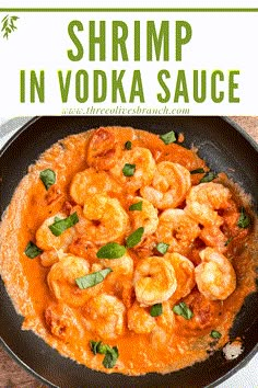 shrimp in vodka sauce with basil on top