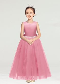 Lavetir sells a large selection of 2023 new flower girl dresses and wedding party dresses online. Here is the dress detail: Fabric: Tulle, Satin; Silhouette: Ball Gown, A-Line/Princess; Neckline: Crew Neck; Hemline/Train: Floor-Length; Embellishmen Pearls, Bow-knots Sleeve: Sleeveless; Waist: Natural; Back Style: Zipper; Built-In Bra: No; Season: Spring;Summer;Fall;Winter. Shown in Hot Pink color. This style is also available in v neck neckline and closed back style. Dresses With Pearls, Princess Flower Girl Dresses, Ball Gowns Princess, Party Dresses Online, New Flower, Tulle Ball Gown, Princess Wedding, Wedding Party Dresses, Girl Dresses