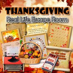 thanksgiving real life escape room with pumpkins, books and pictures on the front cover