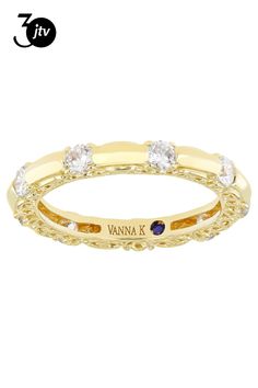 Vanna K ��� For Bella Luce �� 1.56ctw 3mm Round White Diamond Simulants Eterno ��� 18k yellow gold over sterling silver ring Measures approximately 1/8 "L x 1/8 "W and is not sizeable. Each Vanna K��� design has a signature label that features a lab created sapphire. (The diamond equivalent weight of this piece is approximately .90ctw). K Design, Diamond Simulant, White Diamond, Sterling Silver Ring, Silver Ring, Sterling Silver Rings, Cubic Zirconia, Sapphire, Silver Rings