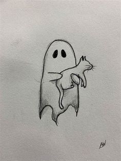 a drawing of a ghost holding a cat