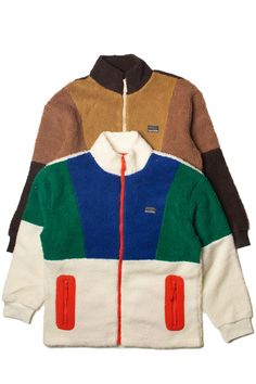 Size + Fit Small: Chest 23" | Length 26.5" Medium: Chest 24" | Length 27" Large: Chest 25" | Length 27.5" X-Large: Chest 26" | Length 28" Measurements taken from product laying flat. Retro Winter Outerwear With Contrast Colors, Multicolor Fleece-lined Outerwear For Streetwear, Color Block Long Sleeve Track Jacket For Fall, Fall Color Block Track Jacket With Long Sleeves, Multicolor Outerwear With Fleece Lining For Cold Weather, Multicolor Fleece-lined Outerwear For Cold Weather, Casual Winter Outerwear With Color Matching, Multicolor Patchwork Outerwear For Cold Weather, Fall Color Block Long Sleeve Track Jacket