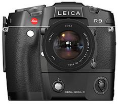 the leica r9 camera is shown with its lens pointed at it's side