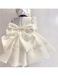 Ivory Couture Baby Girls Flower Girl Dress Baptism with Short Sleeves Embroidery Wholesale #TG8028 - GemGrace.com Baptism Outfit For Baby Girl, Bridal Satin Dress, Delicate Gown, Baby Baptism Dress, Baptism Dress Baby Girl, Mom Daughter Outfits, Crinoline Skirt, Sleeves Embroidery, Baby Party Dress