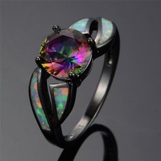 Black Filled Amethyst and Fire Opal Ring 7 | Quality crystal singing bowls for healing, meditation, yoga Black Hills Gold Jewelry, Rainbow Topaz, Easter Jewelry, Black Gold Jewelry, Fire Opal Ring, Black Hills Gold, Black Ring, Gold Filled Ring, Topaz Stone