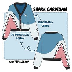 the shark cardigan is designed to look like it has its mouth open