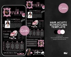 the salon brochure is designed to look like it has been created with pink and black