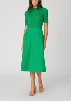 Summer Ribbed Midi Dress For Work, Summer Workwear Ribbed Midi Dress, Elegant Crew Neck Dress For Work, Short Sleeve Midi Dress With Pockets For Work, Chic Midi Dress With Crew Neck For Work, Green Short Sleeve Midi Dress For Work, Ribbed Knee-length Midi Dress For Work, Shoe Nails, Midi Length Skirts