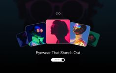 an advertisement for eyewear that stands out with images of people wearing sunglasses and the caption says,'eyewear that stands out '