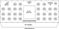 the floor plan for an event with tables, chairs and seating areas on each side