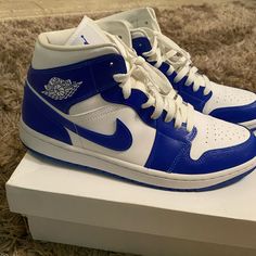 Royal Blue & White Shoes Jordan 1, Jordan White, Shoes Jordan, Womens Jordans, Jordan Shoes, Jordan 1, Womens Shoes Sneakers, White Blue, Royal Blue