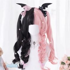 Black Pink Mix Long Lolita Wig C14555 - wigs Kawaii Wigs Long, Oc Chart, Oc Hairstyles, Pretty Wigs, Pastel Princess, Κούρεμα Bob, Oc Inspiration, Anime Wigs