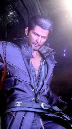 an image of a man with grey hair and leather outfit in front of a tree