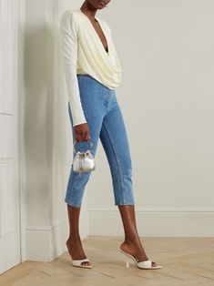 MAGDA BUTRYM Cropped high-rise skinny jeans Capri Styles, Capri Pants Outfits, Dress Over Pants, Magda Butrym, Pants Outfits, Knee Length Shorts, Bandeau Dress, Runway Trends, Straight Trousers